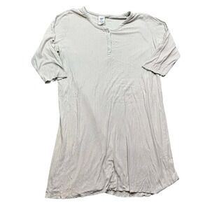 Lands End Henley Sleep Shirt Dress Womens Plus 1X Beige Ribbed Casual Lounge Top